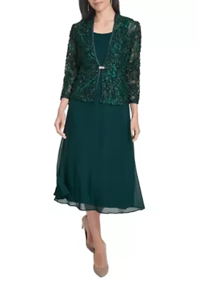 Women's 3/4 Sleeve Crew Neck Solid Jacket Dress