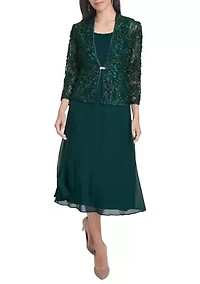 Women's 3/4 Sleeve Crew Neck Solid Jacket Dress