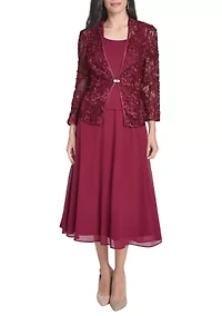 Women's 3/4 Sleeve Crew Neck Solid Jacket Dress