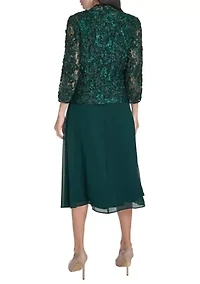 Women's 3/4 Sleeve Crew Neck Solid Jacket Dress