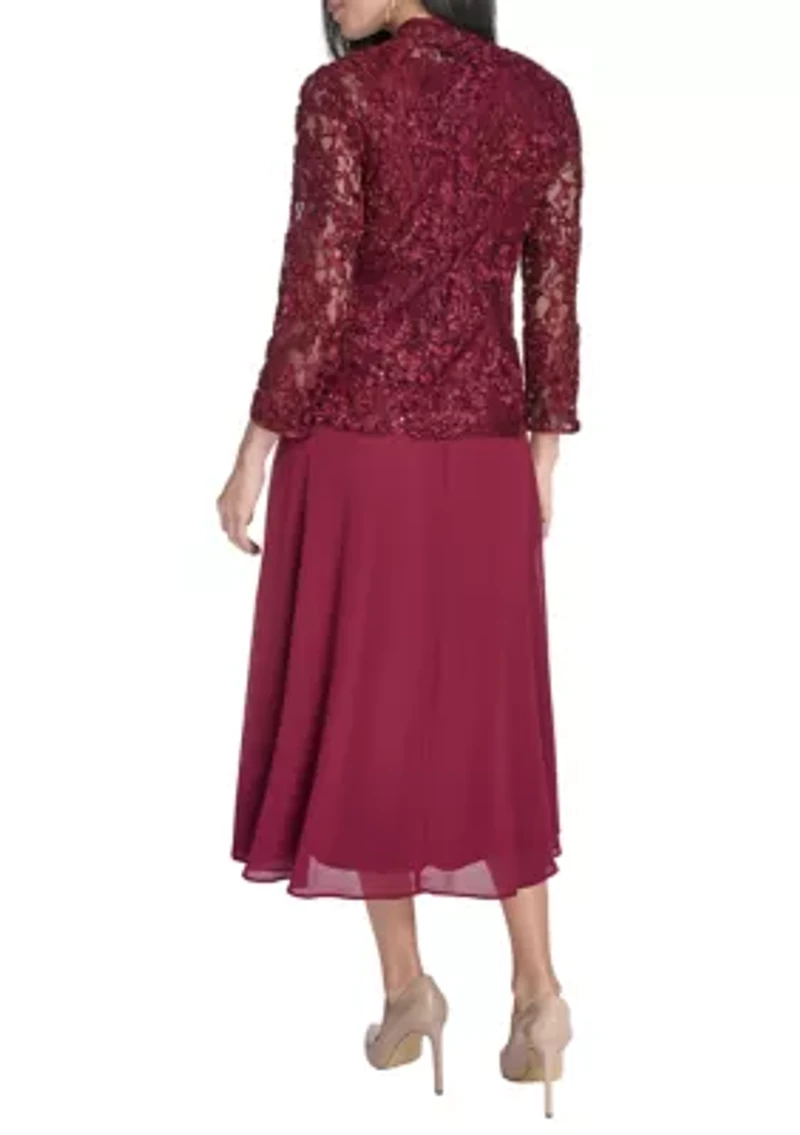 Women's 3/4 Sleeve Crew Neck Solid Jacket Dress