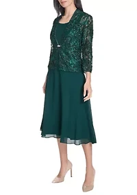 Women's 3/4 Sleeve Crew Neck Solid Jacket Dress