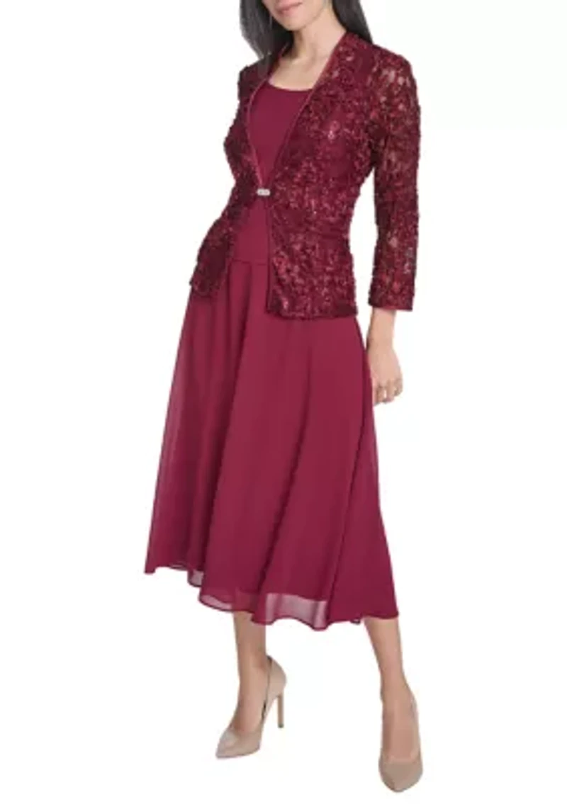 Women's 3/4 Sleeve Crew Neck Solid Jacket Dress