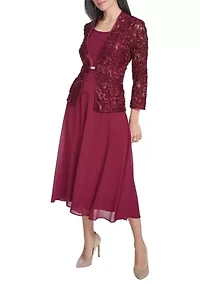 Women's 3/4 Sleeve Crew Neck Solid Jacket Dress