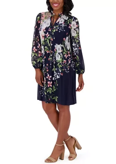 Women's Long Sleeve Printed Babydoll Dress