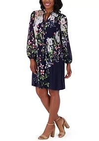 Women's Long Sleeve Printed Babydoll Dress