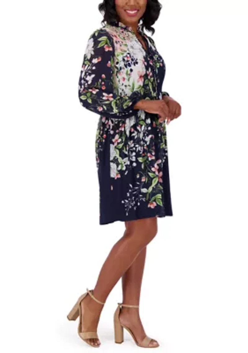 Women's Long Sleeve Printed Babydoll Dress