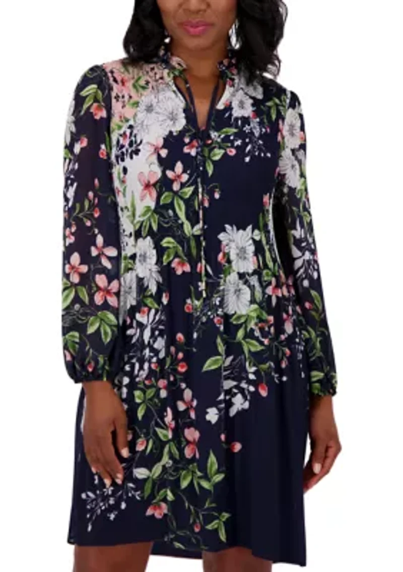 Women's Long Sleeve Printed Babydoll Dress