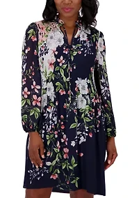 Women's Long Sleeve Printed Babydoll Dress