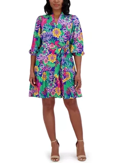 Women's 3/4 Sleeve Floral Mini Dress