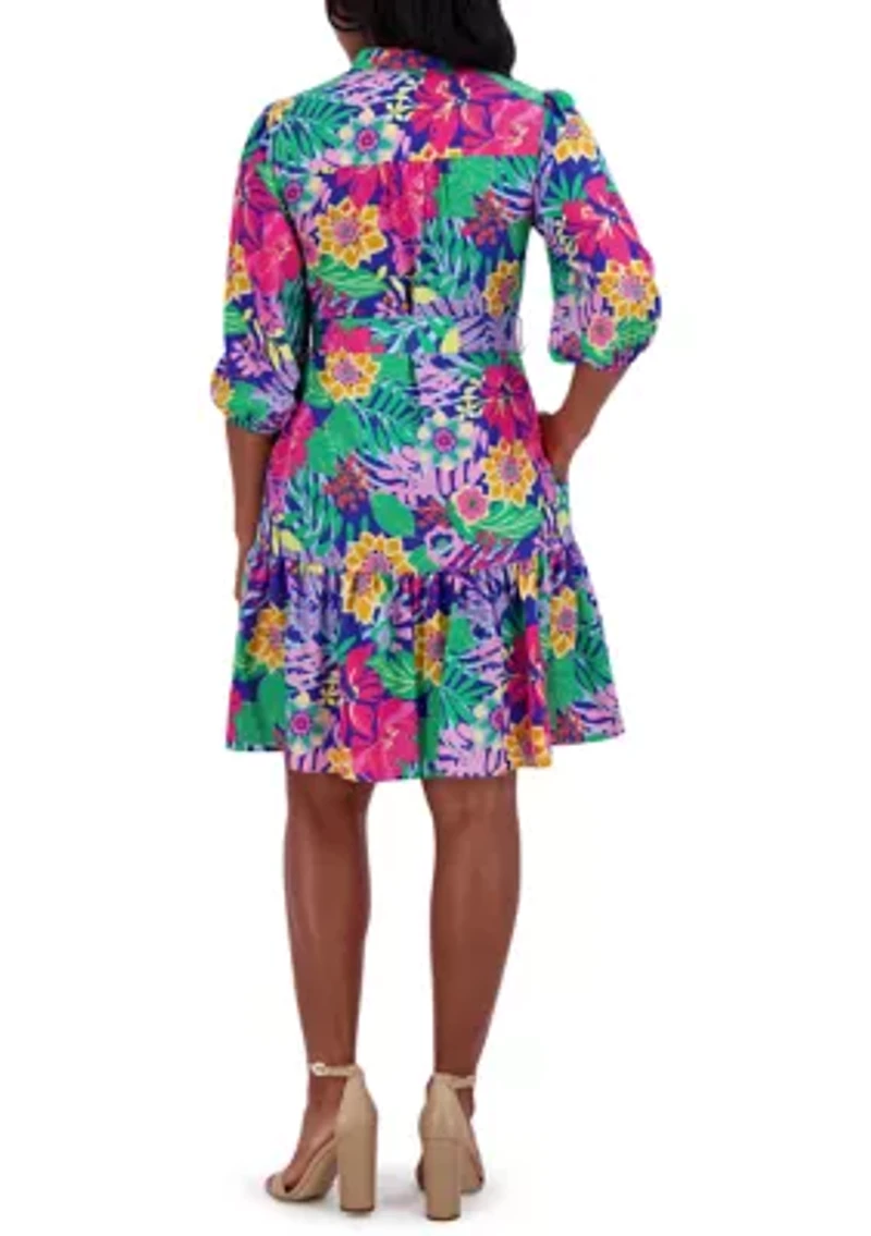 Women's 3/4 Sleeve Floral Mini Dress