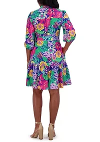 Women's 3/4 Sleeve Floral Mini Dress