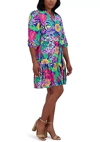 Women's 3/4 Sleeve Floral Mini Dress