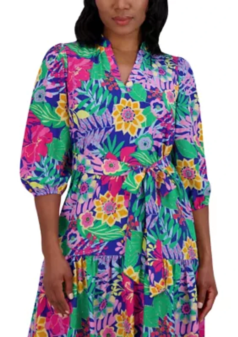 Women's 3/4 Sleeve Floral Mini Dress