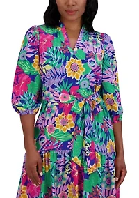 Women's 3/4 Sleeve Floral Mini Dress