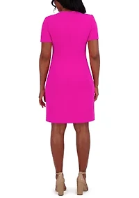 Women's Short Sleeve Scuba Dress with Bows