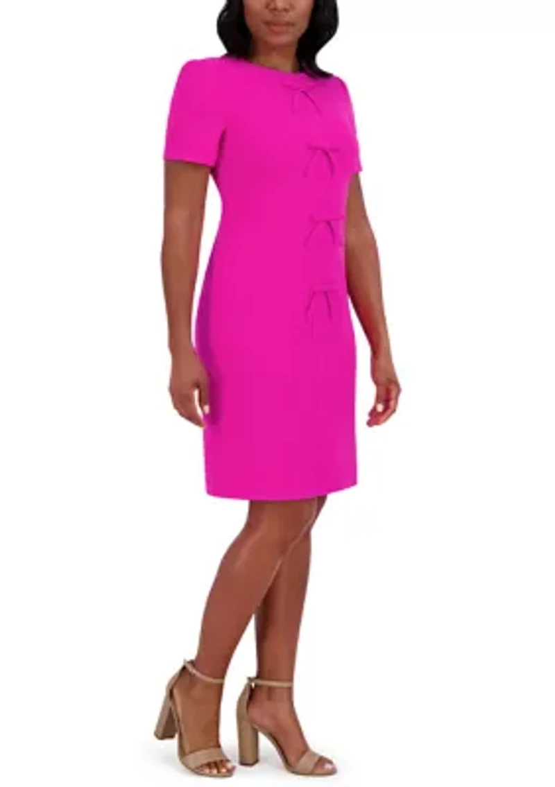 Women's Short Sleeve Scuba Dress with Bows