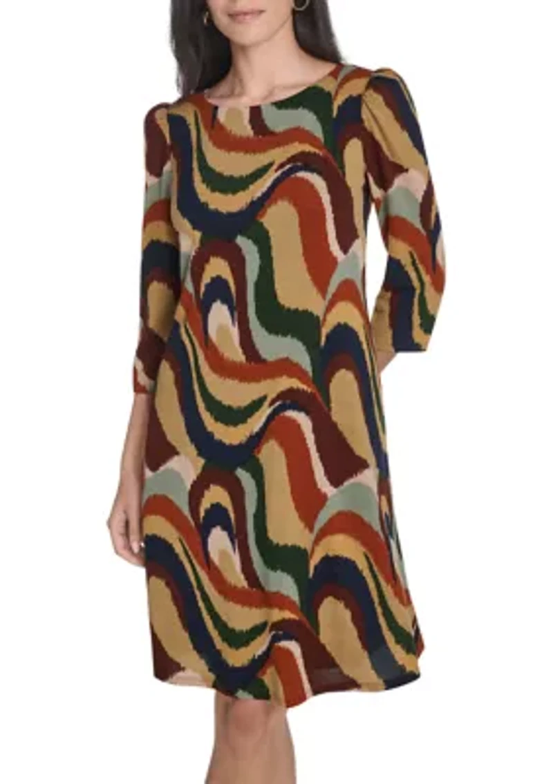 Women's Crew Neck Abstract Print Hacci A-Line Mini Dress