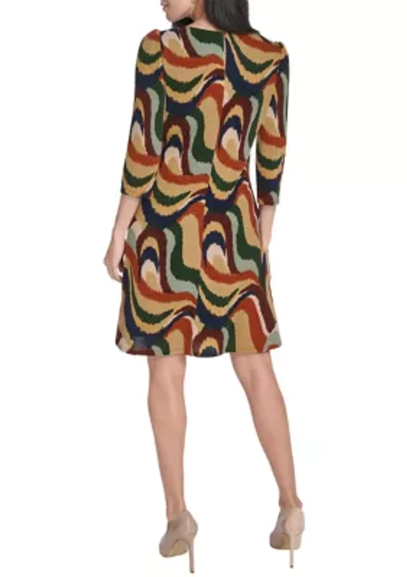 Women's Crew Neck Abstract Print Hacci A-Line Mini Dress