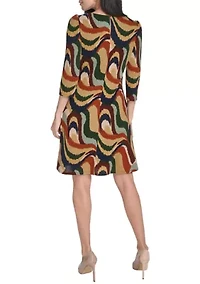 Women's Crew Neck Abstract Print Hacci A-Line Mini Dress