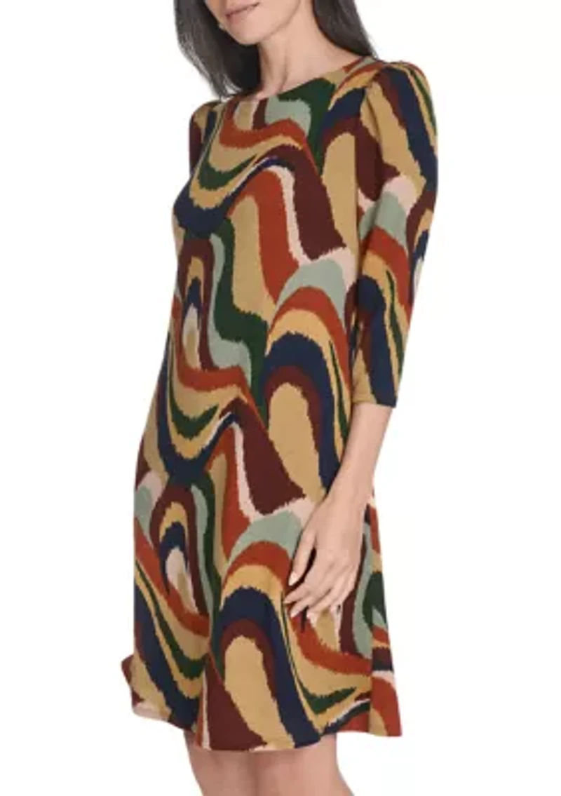 Women's Crew Neck Abstract Print Hacci A-Line Mini Dress