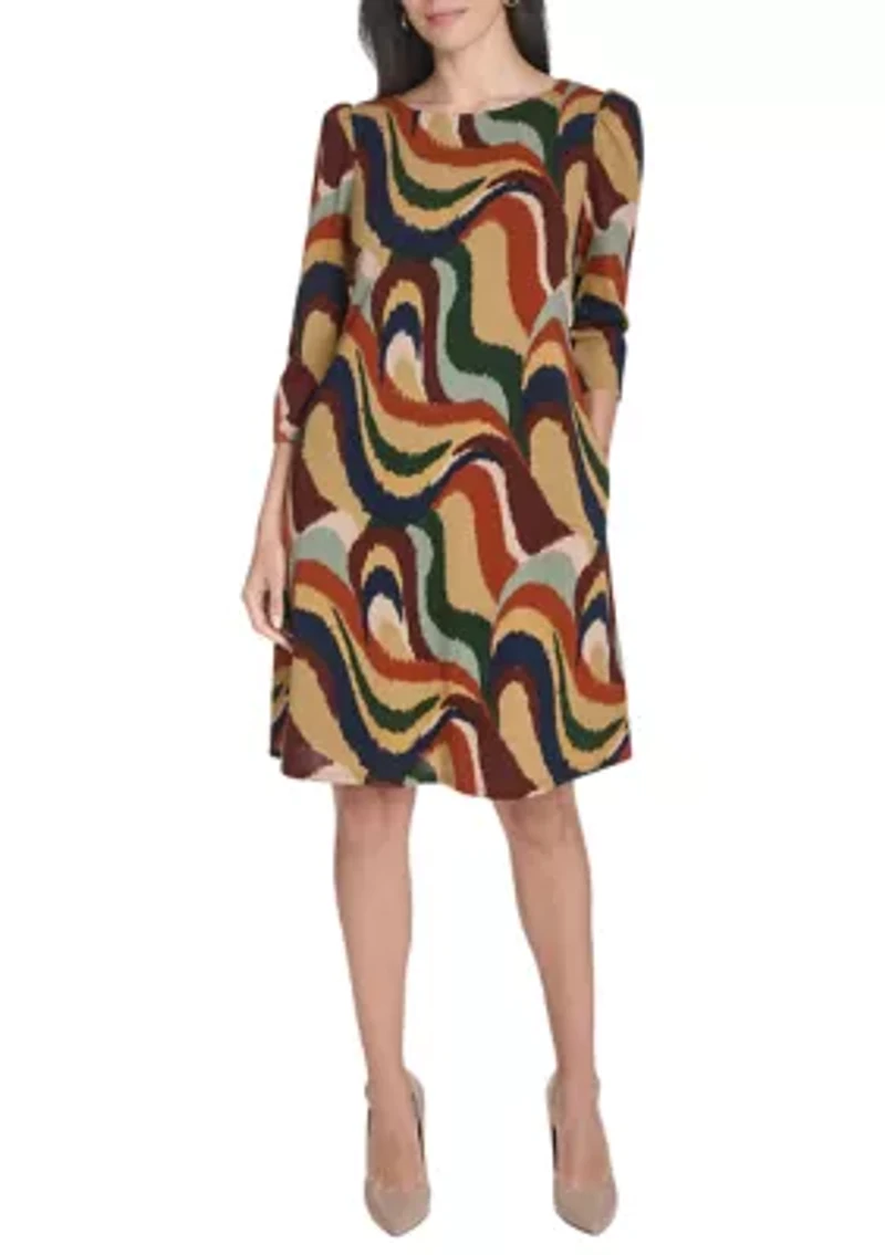 Women's Crew Neck Abstract Print Hacci A-Line Mini Dress