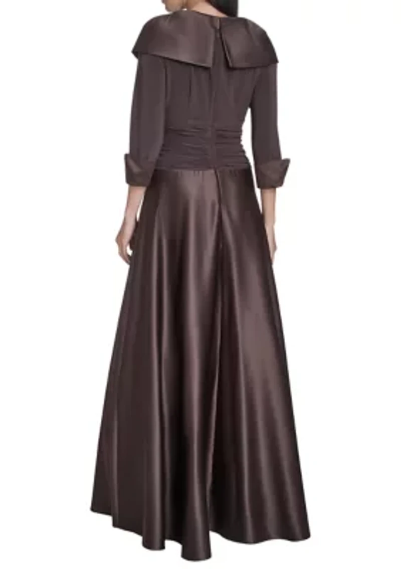 Women's 3/4 Sleeve V-Neck Satin A-Line Dress