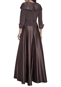 Women's 3/4 Sleeve V-Neck Satin A-Line Dress