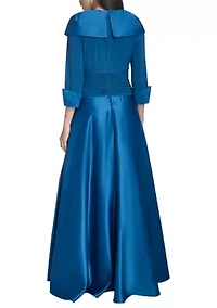 Women's 3/4 Sleeve V-Neck Satin A-Line Dress