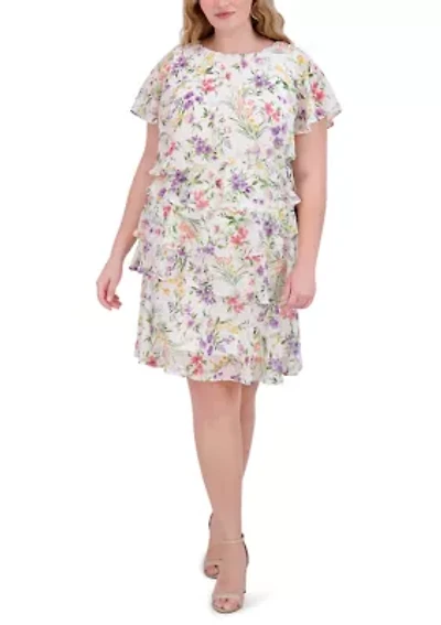 Plus Printed Tiered A-Line Dress