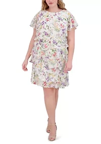 Plus Printed Tiered A-Line Dress