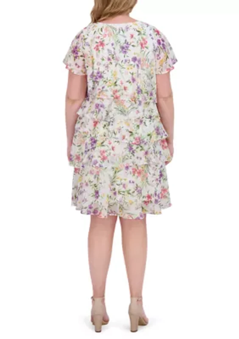 Plus Printed Tiered A-Line Dress