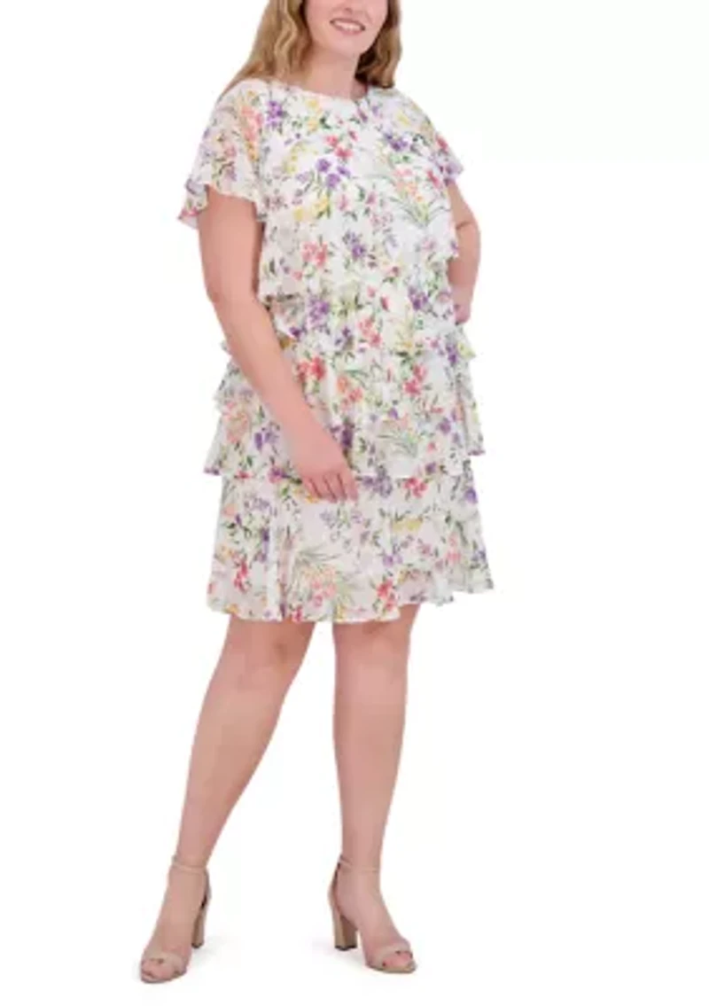 Plus Printed Tiered A-Line Dress