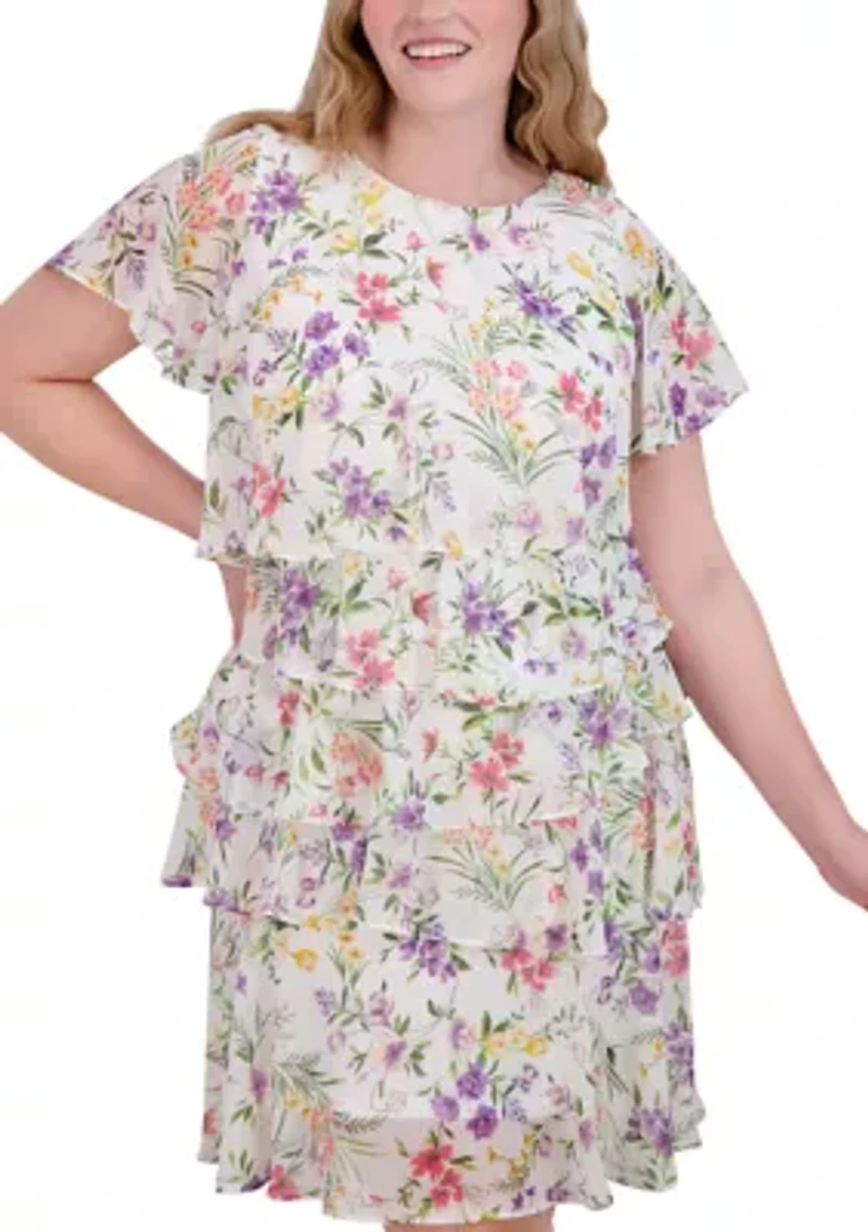 Plus Printed Tiered A-Line Dress