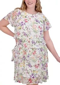 Plus Printed Tiered A-Line Dress