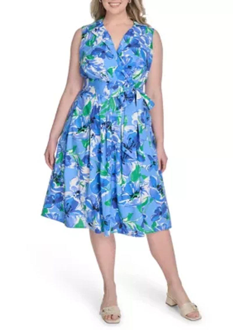 Plus Sleeveless Printed Shirtdress