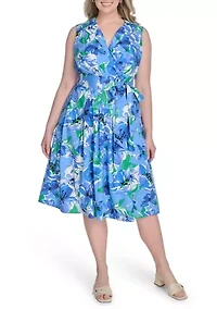Plus Sleeveless Printed Shirtdress