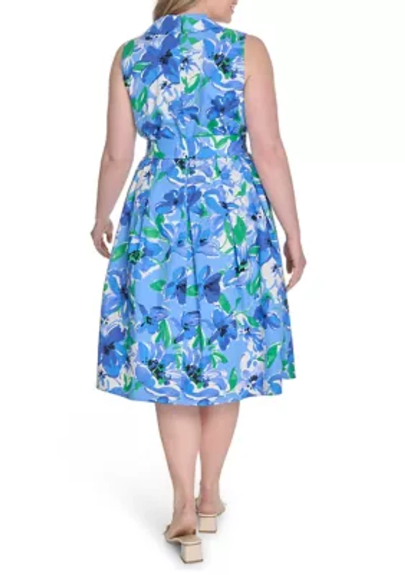 Plus Sleeveless Printed Shirtdress