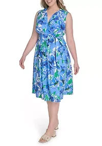 Plus Sleeveless Printed Shirtdress