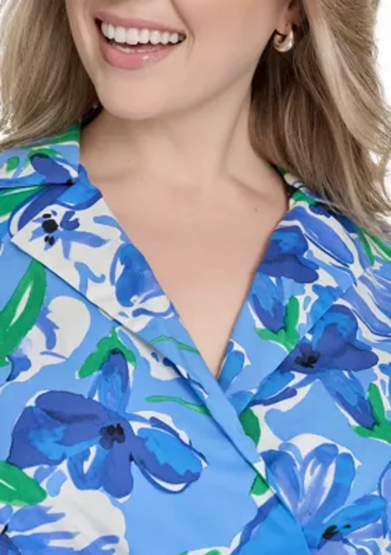 Plus Sleeveless Printed Shirtdress