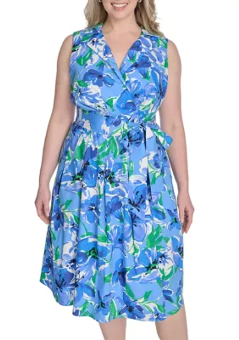 Plus Sleeveless Printed Shirtdress