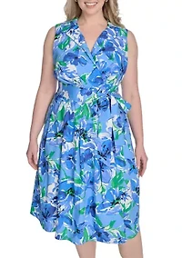 Plus Sleeveless Printed Shirtdress