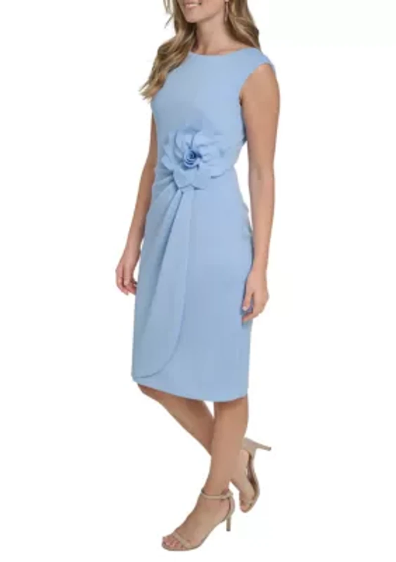 Women's Sleeveless Floral Embroidered Sheath Dress