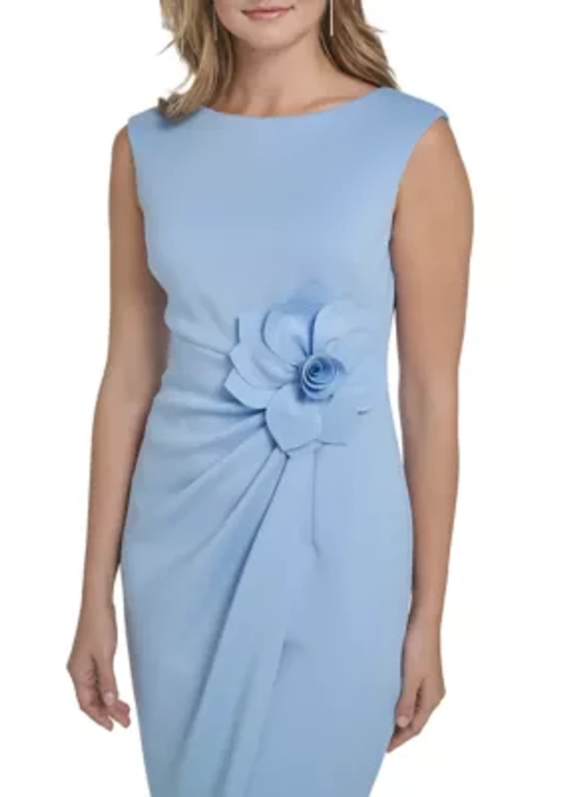 Women's Sleeveless Floral Embroidered Sheath Dress