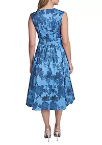 Women's Sleeveless V-Neck Floral Printed Dress with Embroidered Belt