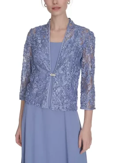 Women's Floral Embroidered Jacket and Dress Set