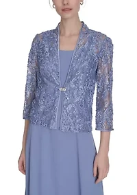 Women's Floral Embroidered Jacket and Dress Set