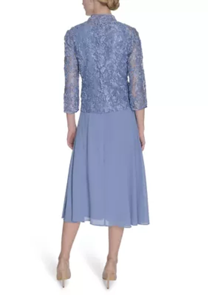 Women's Floral Embroidered Jacket and Dress Set