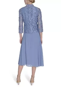 Women's Floral Embroidered Jacket and Dress Set