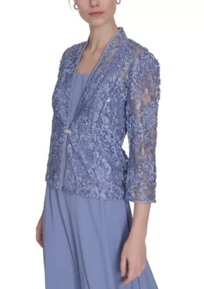 Women's Floral Embroidered Jacket and Dress Set